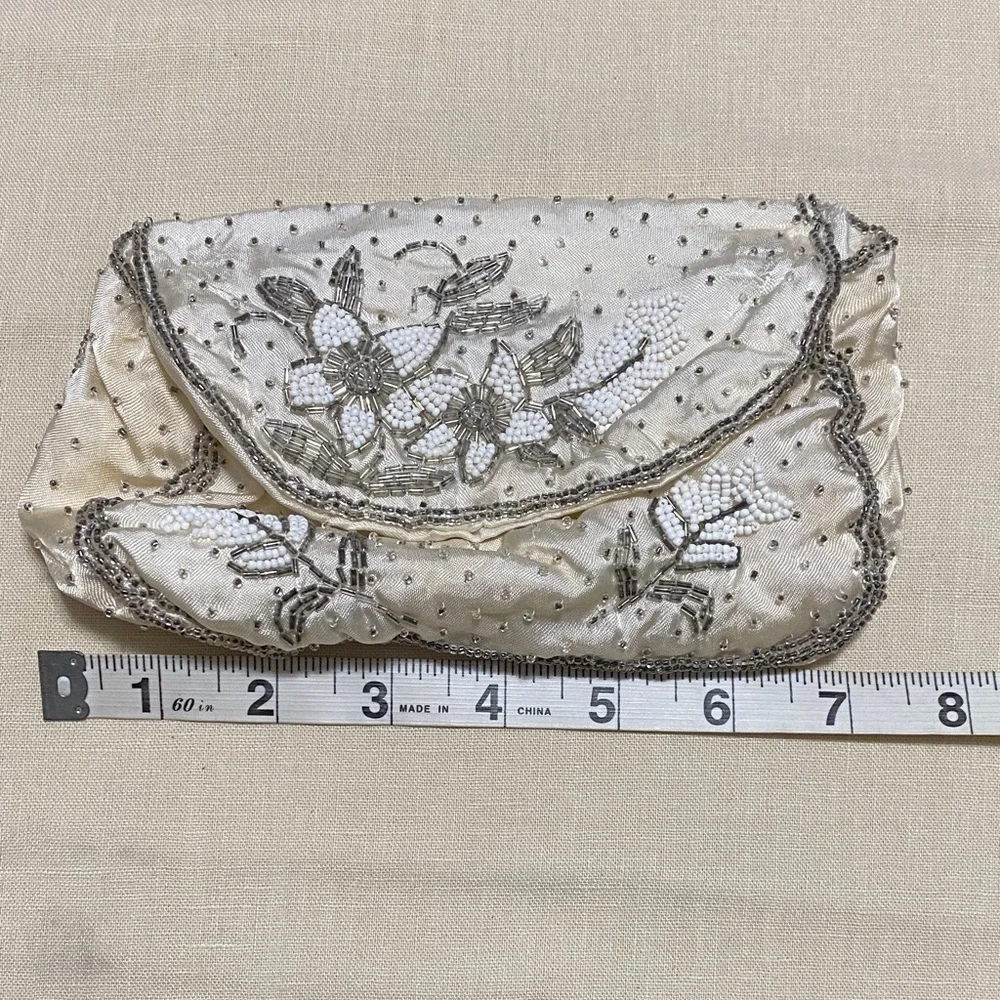 Vintage Dormar Elegant Beaded Clutch in Cream and Silver
